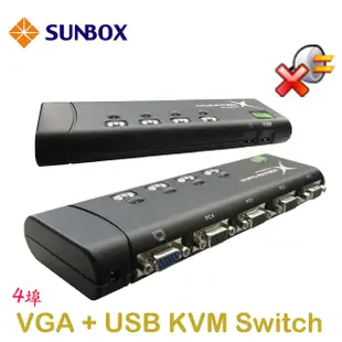 SUNBOX 4埠電腦切換器，VGA+USB介面