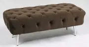 Tufted bed end bench brown velvet with silver legs 120cm