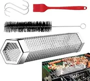Barbecue Tube, 30 cm Outdoor Pellet Smoker Pipe, Multi-Purpose Stainless Steel Outdoor Cooking Tool with Brush and Hook for Barbecue Accessories for Preparing Pork and Ribs