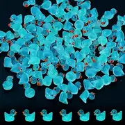 100pcs Mini Luminous Resin Ducks, Tiny Ducks Miniature Figures Ducks for Garden Landscape Dollhouse Ornament Potted Home Decorations DIY (Blue)