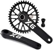 Bicycle Crankset, 170/175mm Mountain Bike Hollow Integrated Crankset GXP MTB Aluminum Alloy Crank Arm 32/34/36/38/40/42/44/46/48 Narrow Wide Single Chainring Cranksets with Bottom Bracket