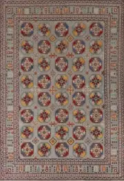 Geometric Gray Super Kazak Living Room Rug 8'x11' Wool Handmade Oriental Carpet