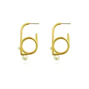 Culturesse Jacithe Line Stud Earrings Titanium Steel Faux Pearl 18K Gold Plating