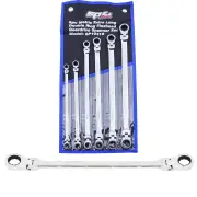 SP Tools SP10418 - Flex Head Double Gear Drive Ring Spanner Set - Extra Long - 6 Piece Metric