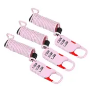 3Pcs 3 Digit Combination Lock with 3.3Ft Steel Cable Travel Helmet Padlock Pink