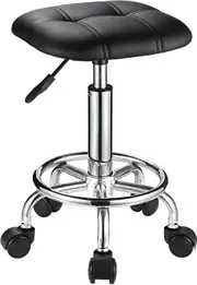 Adjustable Swivel Rolling Stool with Wheels - Black Square PU Cushion