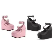 Women Wedges Platform Mary Janes High Heel Pumps Sweet Shoes