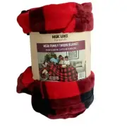 Muk Luks Mega Family Throw Blanket Red Black Plaid Fleece NWT