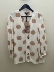 BNWT Gorgeous Ladies Phase Eight Ivory & Camel Priyanka Spot Blouse, UK Size 16,