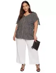 AUTOGRAPH - Plus Size - Womens Summer Tops - Black Basic - Striped Work Clothes