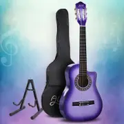 Alpha 34" Guitar Classical Acoustic Cutaway Kids 1/2 Size Purple w/ Capo Tuner