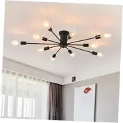 Semi Flush Mount Ceiling Light, 10-Light Modern Black Sputnik Chandelier