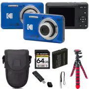 Kodak PIXPRO FZ55 Digital Camera (Blue) + Tripod + Case - 64GB Kit