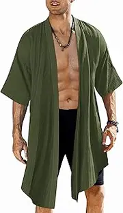 [COOFANDY] Men's Ruffle Shawl Collar Lightweight Cardigan Long Kimono Jackets Open Front Drape Cape Coat