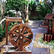 Wooden Water Wheel Fountain Waterfall Feng Shui Wheel with Bracket for Balcony Terrace Garden Decoration Independent Pond Fountain Water Pump (Size : 60cm(23.6inch))