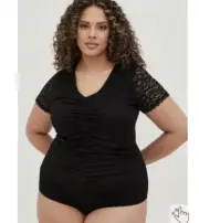 Torrid 5 5x 28/30 Plus Black Stretch Lace V-Neck Cinched Bodysuit Top NWT