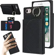 Cavor for iPhone SE 2020/ SE 2022 Case for iPhone 7/ iPhone 8 Case (4.7") Flip Leather Wallet Card Slots Back Cover with 360°Rotation Ring Holder Kickstand-Black