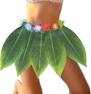 Maui Costume hulla Skirt - Palm Leaf Grass Skirts| Hawaiian Leaf Skirt | Hawaiian Grass Green Elastic | Soft Kids Costume for Prom, Beach Party, Summer Dress-Up