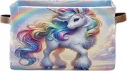 Cute Unicorn and Rainbow Storage Bin, Foldable Decorative Fabric Storage Bins with Handles for Home/office