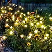 4 Pack Solar Garden Lights, Solar Powered Firefly Lights Outdoor Waterproof IP68, Solar Swaying Lights with 8 LED Starburst Lights, Outdoor Lights Decorative for Yard Patio Pathway, Warm White