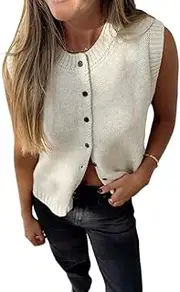 [Seyurigaoka] Womens Sweater Vest Button Front Round Neck Sleeveless Knit Vest Summer Ribbed Tank Tops Streetwear
