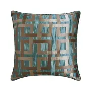 Teal Blue Jacquard Jacquard Silk 16"x16" Throw Pillow Cover - Ataro