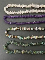 Lot of 4 Gemstone Chip Strands, Freeform, Jewelry Making, 34"- 36" NEW