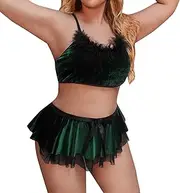 [Generic] Daddy Lingerie for Women Plus Size Set with Garter Belts Lace Teddy Bodysuit Leg Garter and Choker