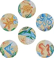 DIAMOND ART CLUB Coasters - Sealife, Diamond Painting Kit, Fun DIY Crafts for Adults, Diamond Art Coasters for Beginners, 3.9" x 3.9" (10cm x 10cm), (Pack of 6)