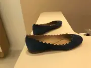 Chloe Lauren Scallop-edge Leather Ballet Flats Women's Cloudy Blue