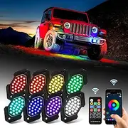 Upgrade 8 Pods RGB Rock Lights Kit - Multicolor Neon Underglow LED Pod Lights with Bluetooth App Control & RF Remote Control, Wheel Well Light for Trucks Jeep Wrangler ATV UTV SUV RZR Golf Cart