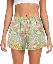 [FRODOTGV] Sprouting Wild Flowers Women's Athletic Shorts Ouick Dry Loose Fitting Shorts for Fitness Travel Lounge Swimming S