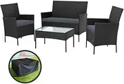 Gardeon 4 Seater Outdoor Sofa Set with Storage Cover Wicker Table Chair Black