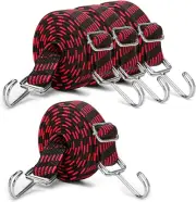 Heavy-Duty Bungee Straps: 4-Pack of Flat Nylon Rubber Elastic Ropes with Hooks
