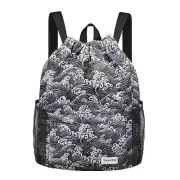 Drawstring Backpack Sports Gym Sackpack with Mesh Pockets Water Black Waves