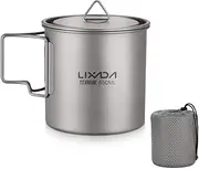 Lixada Titanium Cup Camping Mug Ultralight Foldable Handle with Lid and Stuff Sack Outdoor Titanium Pot (300ml-750ml Optional)