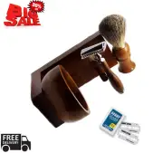 Men's Shaving Tool Set Gift Drip Brush Stand + Best Badger Hair Brush + Bowl Mug