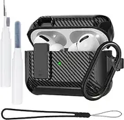 Compatible with Airpods Pro 2nd Generation Case Cover with Secure Lock, Military Hard Shell for Airpods Pro 2 Case, Shockproof for Airpods Pro 1st Gen Skin Cleaner Pen Kit for Men Women