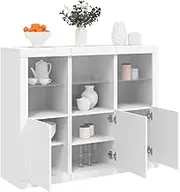 Sideboards with LED Lights, 3 Pcs White Engineered Wood Modern Storage Cabinet, RGB LED Lighting for Living Room