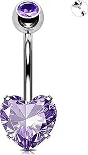 [OUFER] 14G Heart Belly Button Ring Titanium G23 Belly Button Piercing Ring Purple CZ Belly Button Piercing Jewellery 8/10/12/14/16 mm Belly Button Piercing Belly Button Piercing Belly Button Piercing