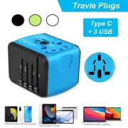 Universal International Travel Adapter 3 USB &Type-C Outlet Converter Plug Power