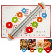 Adjustable Silicone Rolling Pin Set with Baking Mat & Dough Roller - For Pizz...