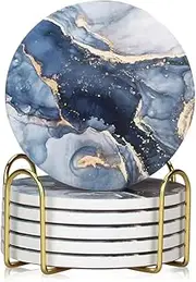 COSMO ABODE Marble Abstract Ceramic Coasters – Set of 4 | Absorbent, Scratch-Proof & Heat-Resistant | Stylish Drink Coasters for Home, Office, or Bar – Protects Surfaces with Elegant Modern Design