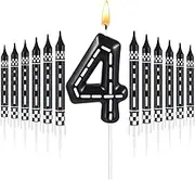 MTLEE 13 Pcs Racing Cars Themed Birthday Candles Black and White Checkered Candle 1 to 9 Number Truck Wheel Candle Cake Topper for Racing Car Party Decoration Baby Shower Party Supplies(Number 4)