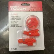 Hyper Tough 3-pack Reusable Earplugs, Noise Reduction Rating 23db, Inc Case