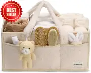 Baby Nappy Caddy Organizer Storage Basket for Diapers & Wipes Ivory White