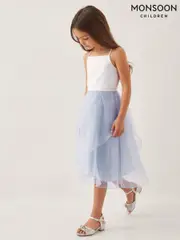 Monsoon Blue Peony Plain Organza Party Dress (H16689) | $127 - $138