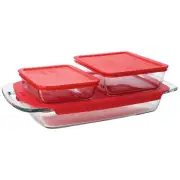 Pyrex Baking Dish with Lid Glass Kitchen Casserole Set Rectangle Clear 6-Piece