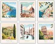 [FEOFTIE] Vintage Travel Posters Italy Amalfi Coast Wall Art Retro Posters Set of 6 Italian City Wall Art Landscape Poster Beach Painting Venice Rome Wall Art for Bathroom 8x10 Inch Unframed