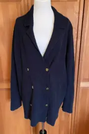 NWT Lauren St Lucia Navy 2X Cotton Double Breasted Cardigan Ribbed Sweater